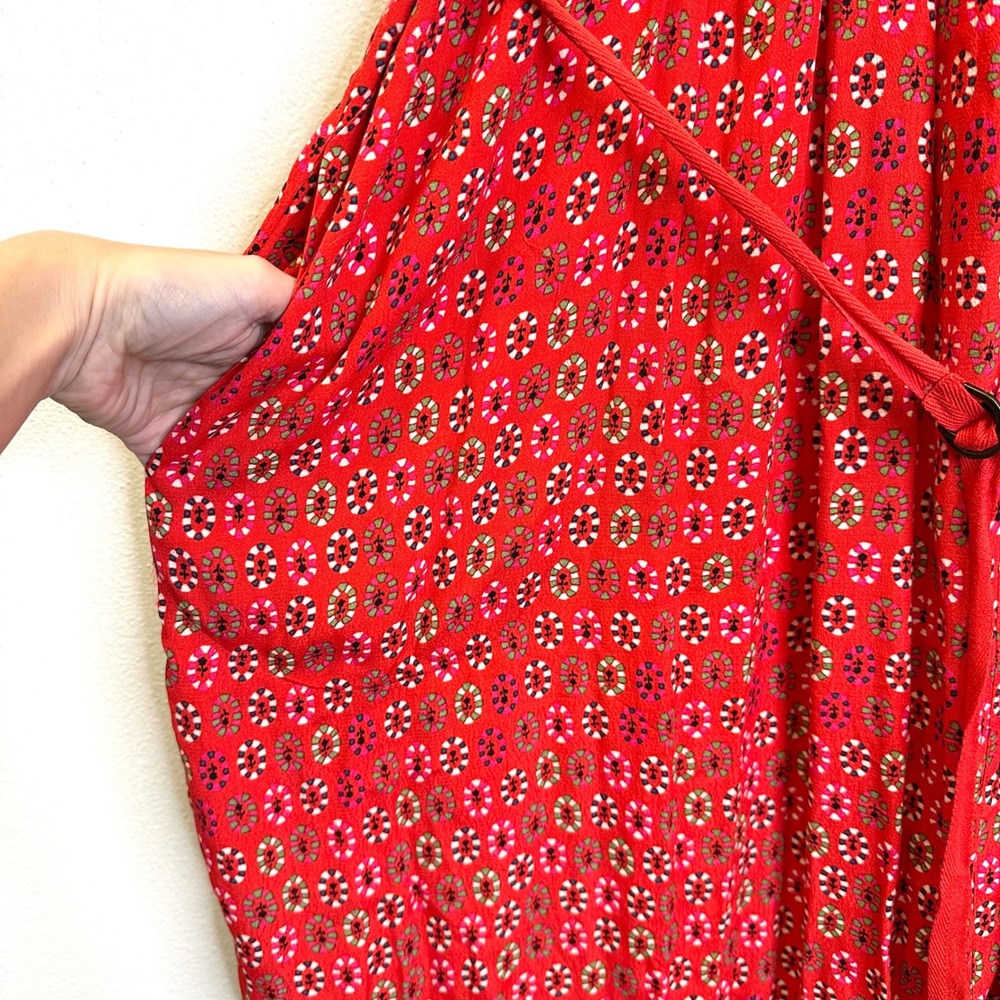 Maeve by Anthropologie Daisy Sleeveless Belted Shirt Dress Red Size 10 - Picture 5 of 9